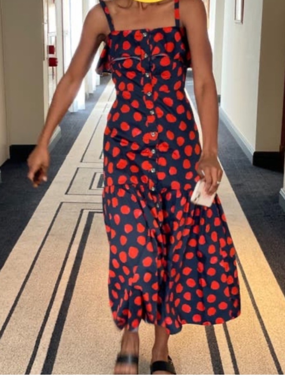 Borgo De Nor Navy Midi Dress with Red Polka Dots UK6/US2